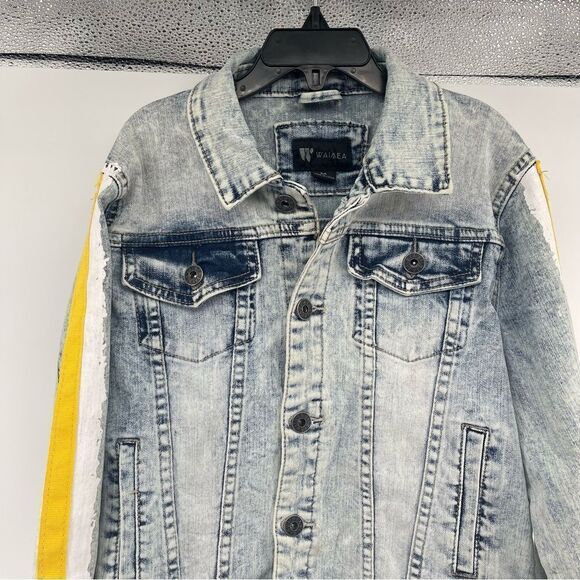 Waimea Boy’s Snow Gold Paint Tape Button Front Denim Jean Jacket Medium - Picture 4 of 17